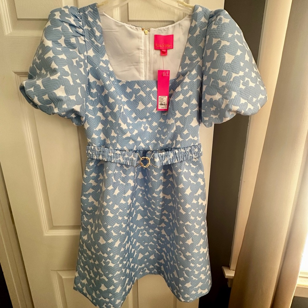 Lilly Pulitzer Kasslyn Belted Heart Jacquard Fit & Flare Dress, Size 12